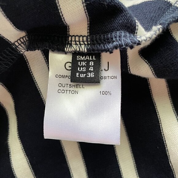 Goen.J Ribbon Stripe Top Small Navy White Oversized Cotton Blouse - Picture 6 of 8
